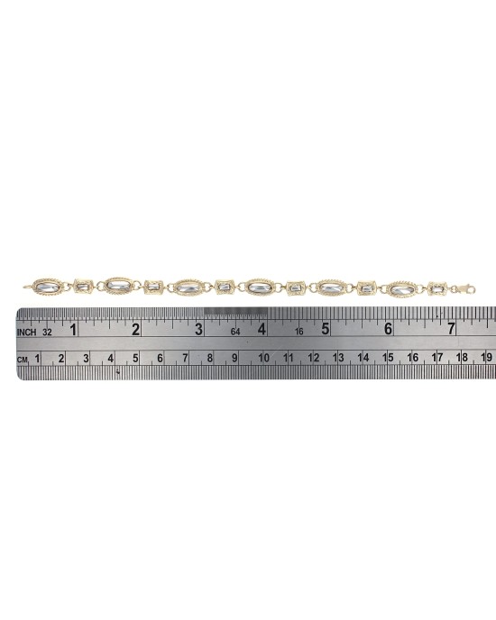Alternating Oval and Square Link Bracelet in 2 Tone Gold